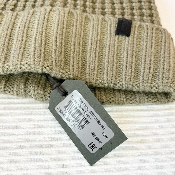 All Saints Unisex Thermal Stich Wool Blend Knit Beanie Dusty Olive Green - Picture 6 of 10